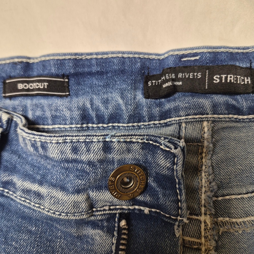 Stitches & Rivets SR86 Mens Bootcut Stretch Jeans 34x32 Medium Wash Blue Denim - Picture 4 of 6